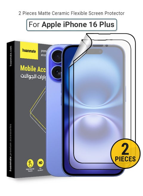 2 Pieces Apple iPhone 16 Plus Matte Ceramic Screen Protector – Anti-Explosion, High Transparency, Delicate Touch, Smooth Arc Edges, Easy Installation, Screen Protector for Apple iPhone 16 Plus
