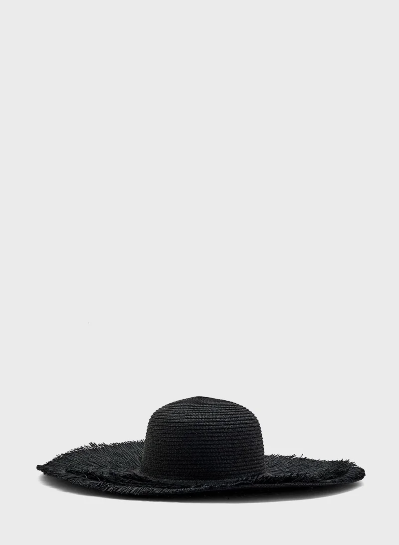 ايلا Wide Brim Frayed Edge Straw Hat