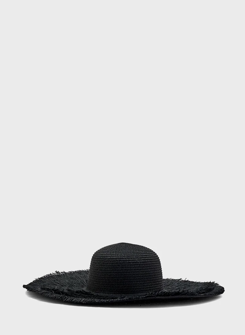 ايلا Wide Brim Frayed Edge Straw Hat