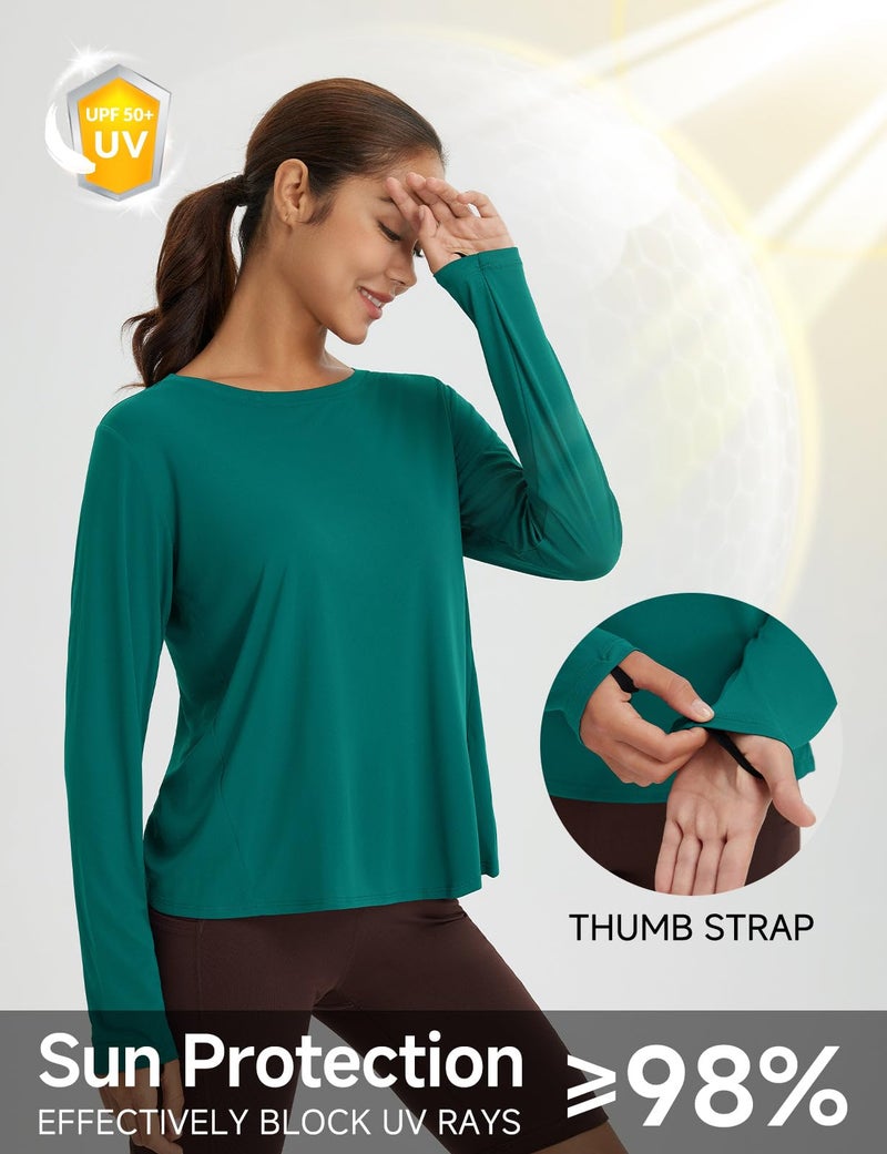 baleaf Women's Running Sun Shirts Long Sleeve UPF 50+ Workout Tops UV Athletic Shirts Split Back Gym SPF Quick Dry Lightweight Breathable Green M - Image 5