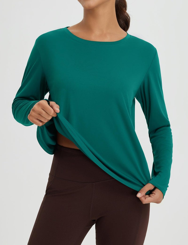 baleaf Women's Running Sun Shirts Long Sleeve UPF 50+ Workout Tops UV Athletic Shirts Split Back Gym SPF Quick Dry Lightweight Breathable Green M - Image 2