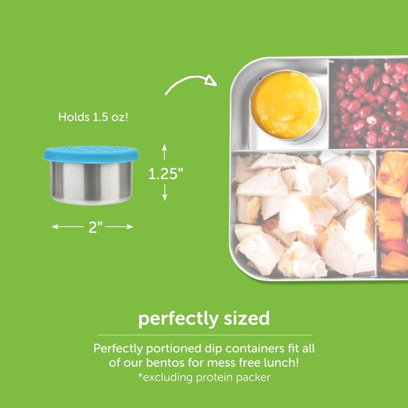 LunchBots حاويات صلصات LunchBots Tiny Dips - مجموعة من 3 - أكواب بحجم مثالي - حاوية صلصة صندوق الغداء مانعة للتسرب مع غطاء - فولاذ مقاوم للصدأ من الدرجة الغذائية - 1.5 أونصة - آمنة للغسالة - أغطية متنوعة - Image 2