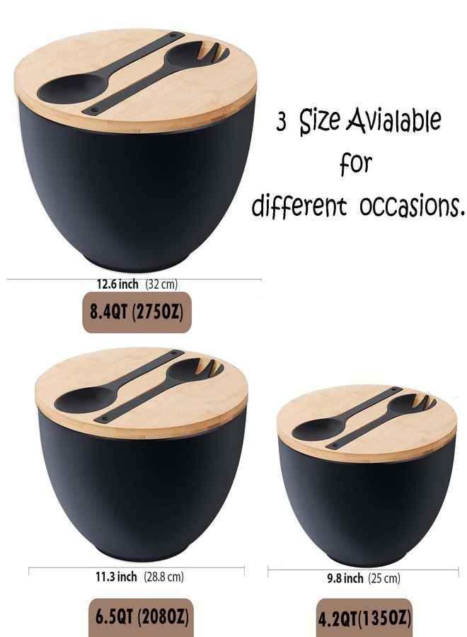 ECOHAGOU 11.3" Extra Large Salad Bowl with Wooden Lid & Servers, 208Oz, Oversized Bamboo Fiber Salad Serving Set with Utensils for Home/Kitchen, Big Lightweight Bowl for Mixing Salad,Fruit,Pasta - Matte Black - Image 3