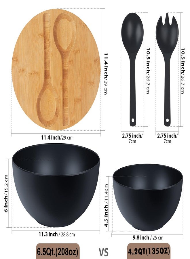 ECOHAGOU 11.3" Extra Large Salad Bowl with Wooden Lid & Servers, 208Oz, Oversized Bamboo Fiber Salad Serving Set with Utensils for Home/Kitchen, Big Lightweight Bowl for Mixing Salad,Fruit,Pasta - Matte Black - Image 5