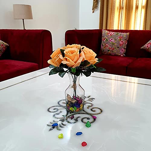 BS AMOR Fancy Vintage Artificial Rose Silk Flowers Bouquet +Glass Vase Potpurri Home Wedding Decoration 'Living Room' Dining Table Decor Vase Filler Peony Bunch Vibrant Colors(Multicolor) (Peach) - Image 3
