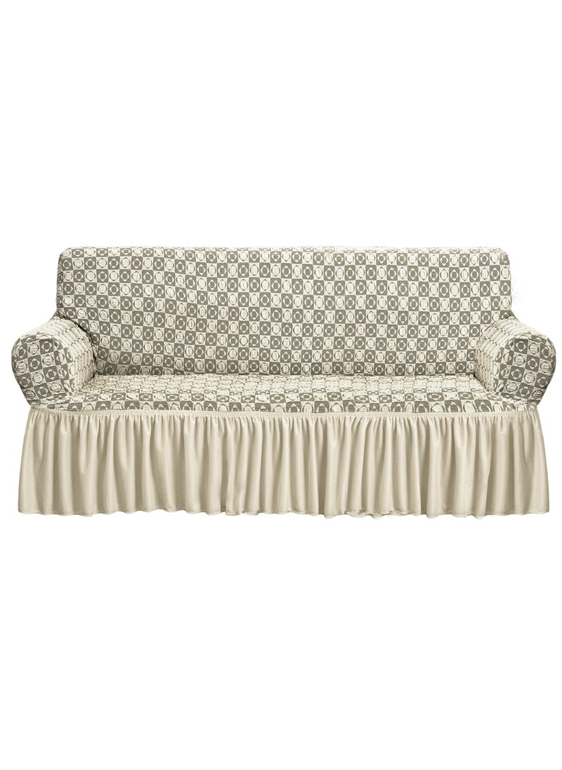 Fabienne Jacquard Fabric Stretchable Three Seater Sofa Cover Cream  - Image 1