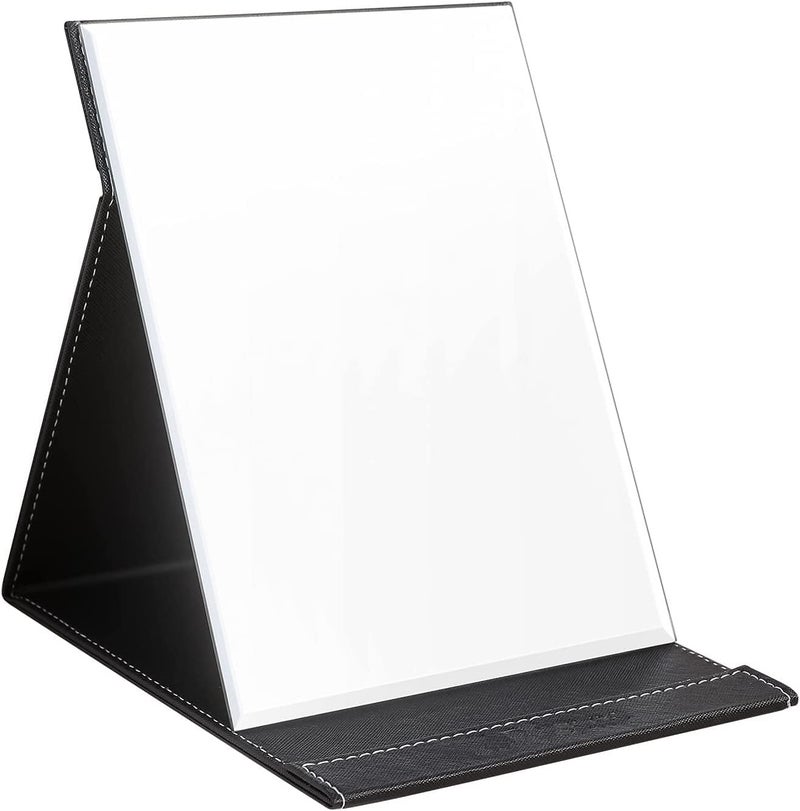 Thea Thea Folding Mirror Round Compact Mirror PU Leather Vanity Mirror with Stand for Desk Camping Travel Personal Tabletop Vanity HandMirrors Princess Mirror Square Makeup Mirror Small Mirror Framed  - Image 1