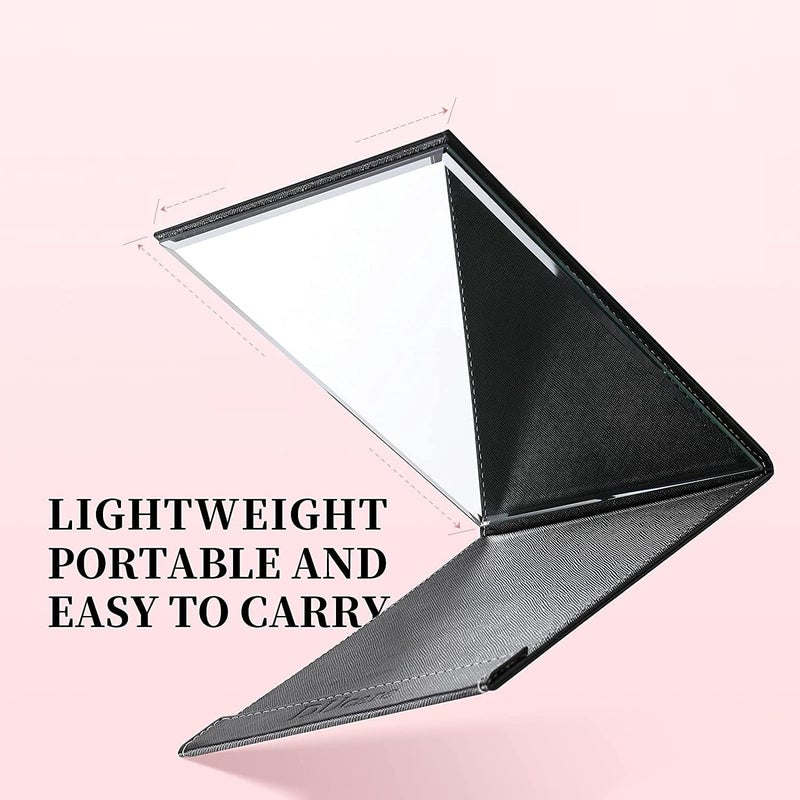 Thea Thea Folding Mirror Round Compact Mirror PU Leather Vanity Mirror with Stand for Desk Camping Travel Personal Tabletop Vanity HandMirrors Princess Mirror Square Makeup Mirror Small Mirror Framed  - Image 2