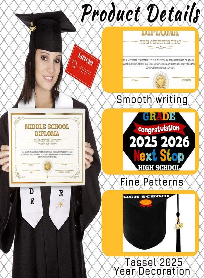 JaGely 3 Pcs 8th Grade Graduation Set Class of 2026 Graduation Cap and Stole Sash with Diploma Certificates Set for Middle School Students Supplies Teachers Parents Gifts - Image 3