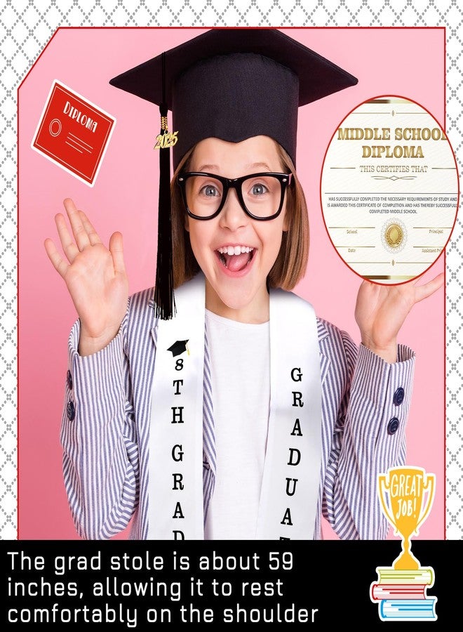 JaGely 3 Pcs 8th Grade Graduation Set Class of 2026 Graduation Cap and Stole Sash with Diploma Certificates Set for Middle School Students Supplies Teachers Parents Gifts - Image 4