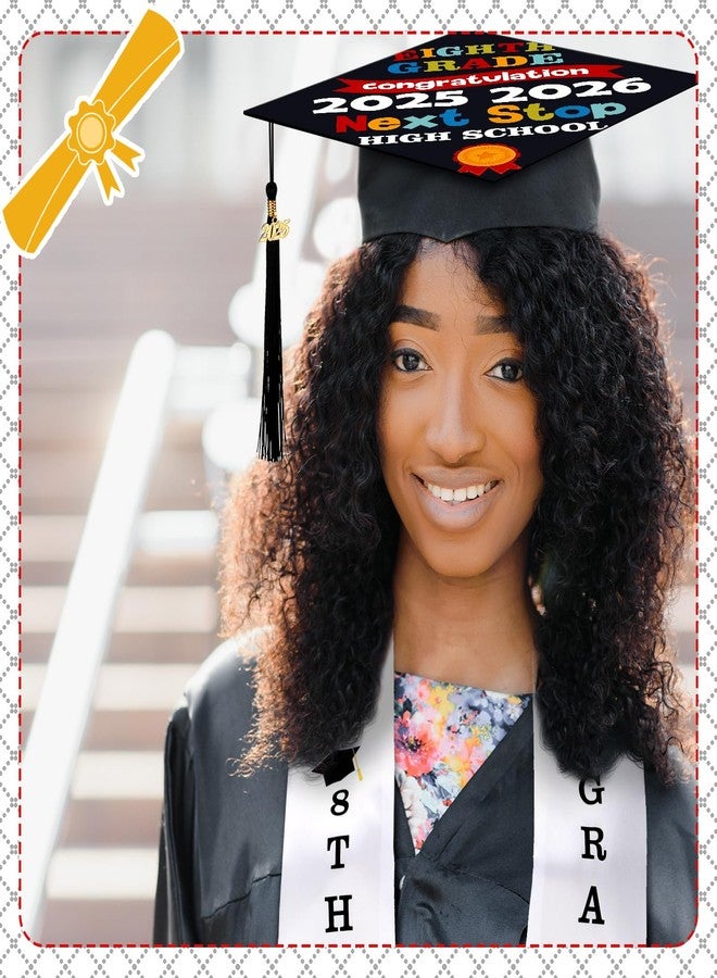 JaGely 3 Pcs 8th Grade Graduation Set Class of 2026 Graduation Cap and Stole Sash with Diploma Certificates Set for Middle School Students Supplies Teachers Parents Gifts - Image 5