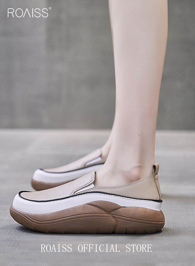 roaiss New Arrival Round Retro Thick Soles Fashionable Comfortable Shoes Women's Explosive Style Loafers Slip-On Casual Walking Sports Shoes  - Image 4