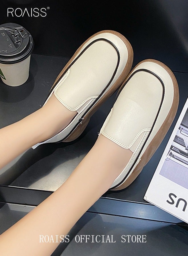 New Arrival Round Retro Thick Soles Fashionable Comfortable Shoes Women's Explosive Style Loafers Slip-On Casual Walking Sports Shoes