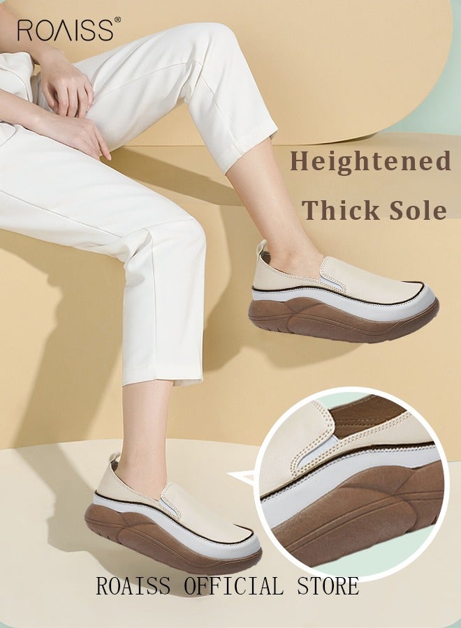 roaiss New Arrival Round Retro Thick Soles Fashionable Comfortable Shoes Women's Explosive Style Loafers Slip-On Casual Walking Sports Shoes  - Image 2