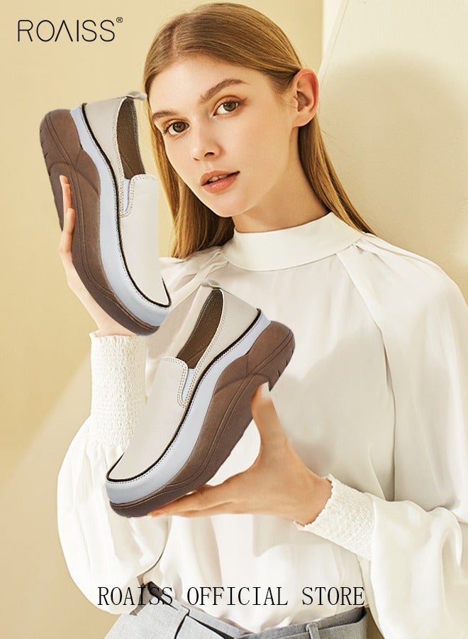 roaiss New Arrival Round Retro Thick Soles Fashionable Comfortable Shoes Women's Explosive Style Loafers Slip-On Casual Walking Sports Shoes  - Image 3
