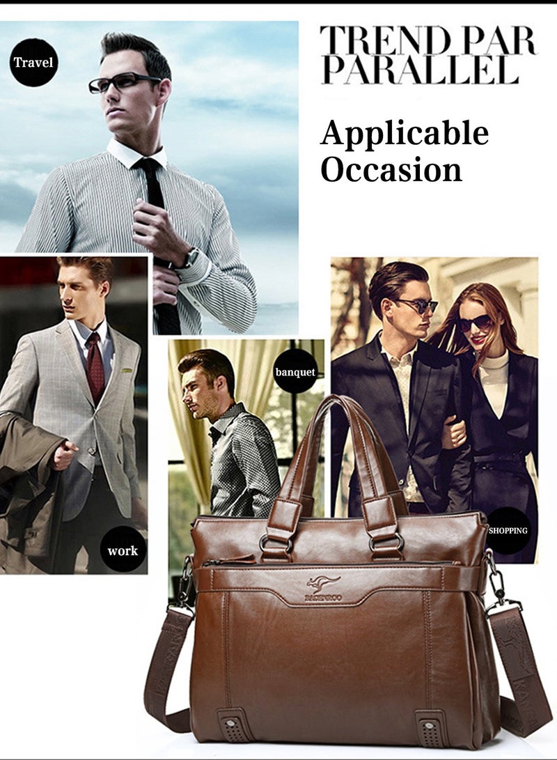 Moovant Leather Briefcases for Men, Portable Laptop Bag, Waterproof PU Material, with Long Purse Wallet, Men's Bag Set, Brown - Image 2