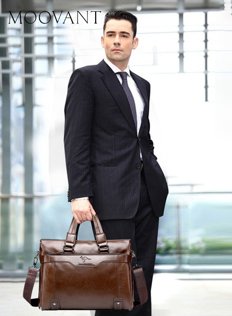 Moovant Leather Briefcases for Men, Portable Laptop Bag, Waterproof PU Material, with Long Purse Wallet, Men's Bag Set, Brown - Image 3