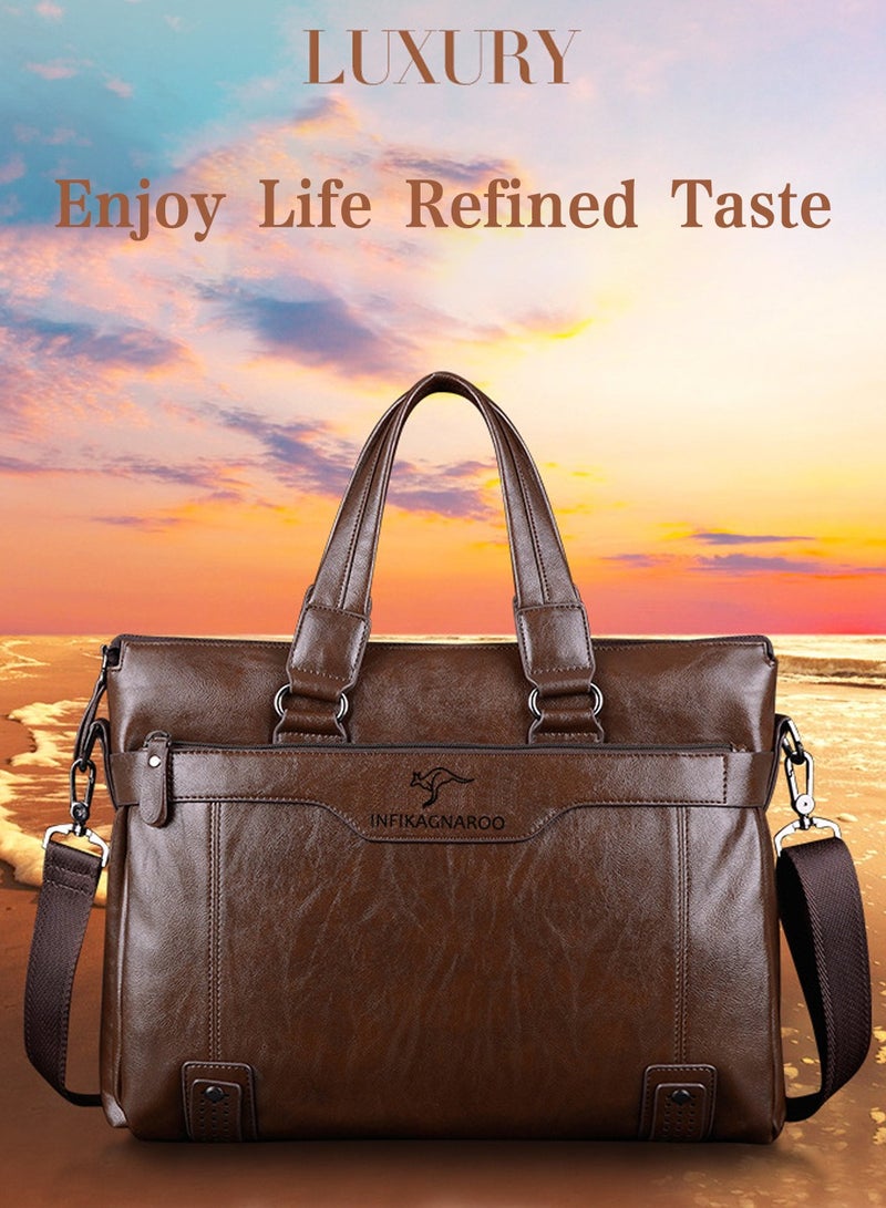 Moovant Leather Briefcases for Men, Portable Laptop Bag, Waterproof PU Material, with Long Purse Wallet, Men's Bag Set, Brown - Image 4