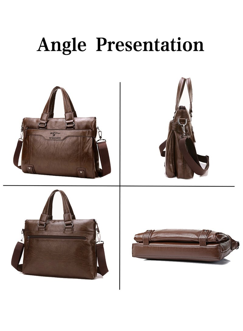 Moovant Leather Briefcases for Men, Portable Laptop Bag, Waterproof PU Material, with Long Purse Wallet, Men's Bag Set, Brown - Image 5