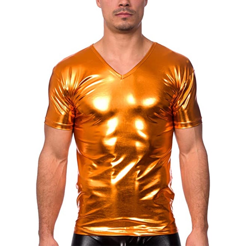 New Products Men'S T-Shirt Summer Slim-Fit Trendy Short-Sleeved T-Shirt Trendy Men'S Bright T-Shirt Nightclub Base Shirt - Image 2