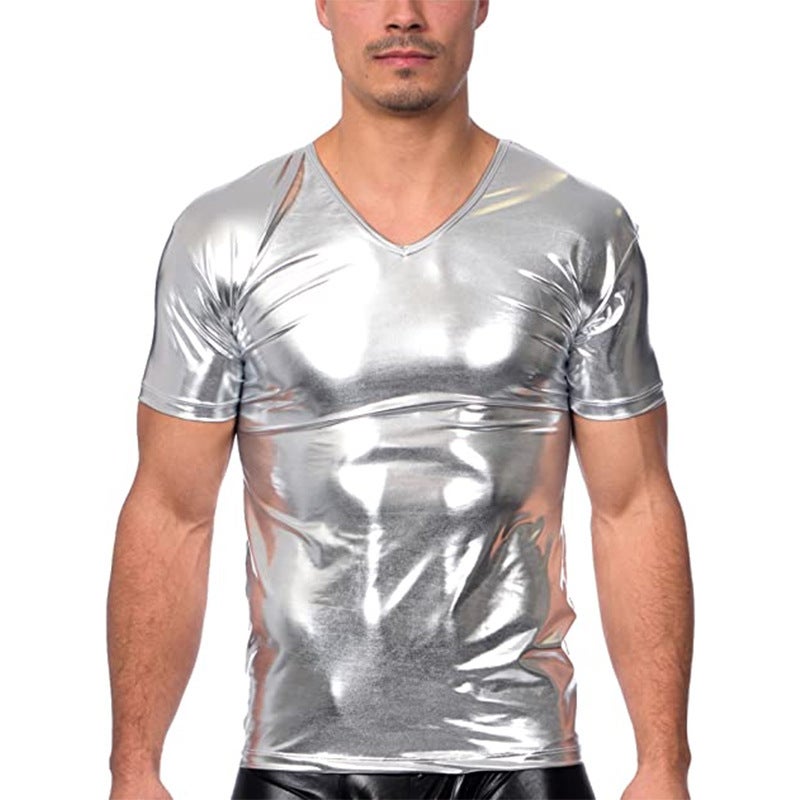 New Products Men'S T-Shirt Summer Slim-Fit Trendy Short-Sleeved T-Shirt Trendy Men'S Bright T-Shirt Nightclub Base Shirt - Image 3