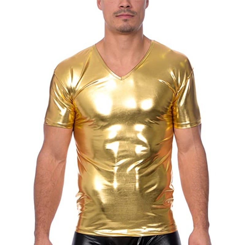 New Products Men'S T-Shirt Summer Slim-Fit Trendy Short-Sleeved T-Shirt Trendy Men'S Bright T-Shirt Nightclub Base Shirt - Image 4