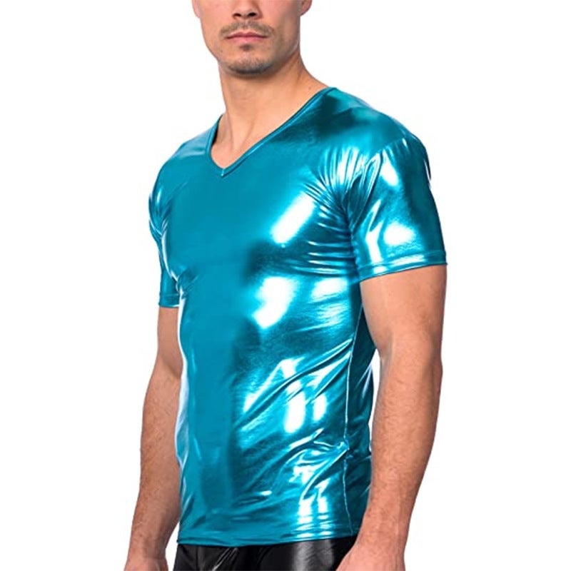 New Products Men'S T-Shirt Summer Slim-Fit Trendy Short-Sleeved T-Shirt Trendy Men'S Bright T-Shirt Nightclub Base Shirt - Image 5