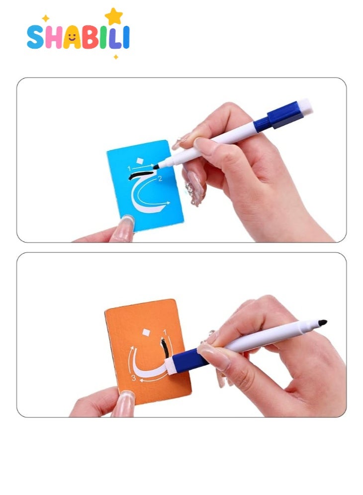 SHABILI Arabic Alphabet Flash Cards (28 Cards), Reusable Double-Sided Dry-Erase Tracing with Marker, Word Recognition & Picture Matching, Montessori Preschool Learning Tool Ages 3+, Thick Cardboard - Image 3