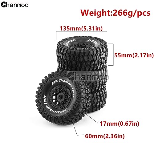 Chanmoo 1/7 1/8 RC Short Course Truck Buggy Tires and Wheels 17mm Hex OD 135mm Off Road Tyres for 1:7 1:8 Scale RC Off-Road Truck Car HSP TRAXXAS UDR 85086-4 ARRMA Mojave YK4072 DF7 4PCS (Black) - Image 2