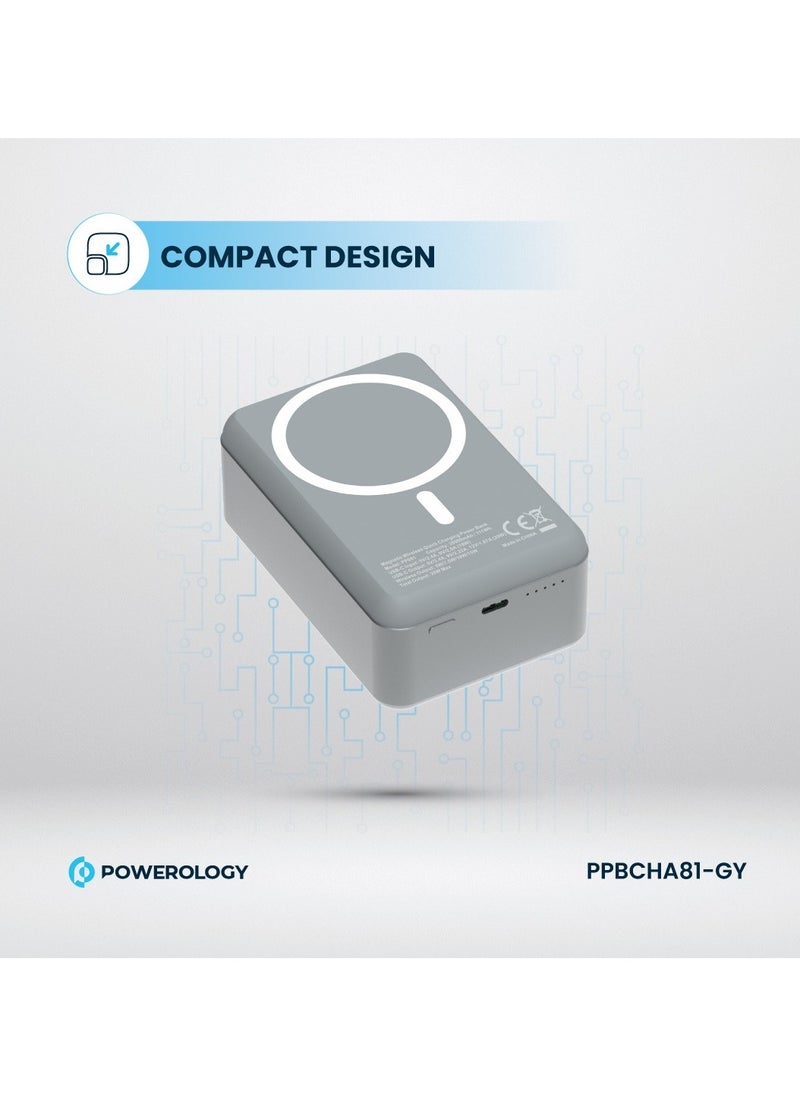 Powerology - 30000mAh MagSafe Aluminum Power Bank 20W and 15W Wireless Charging / Portable Battery / Simultaneous Charging / High Battery Capacity / Fast Charger Powerbank 30000 mAh- Dark Grey - Image 1