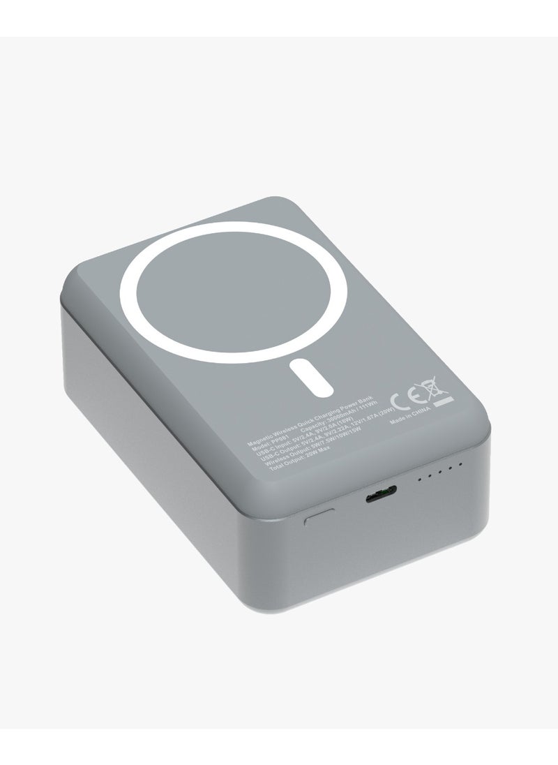 Powerology - 30000mAh MagSafe Aluminum Power Bank 20W and 15W Wireless Charging / Portable Battery / Simultaneous Charging / High Battery Capacity / Fast Charger Powerbank 30000 mAh- Dark Grey - Image 1