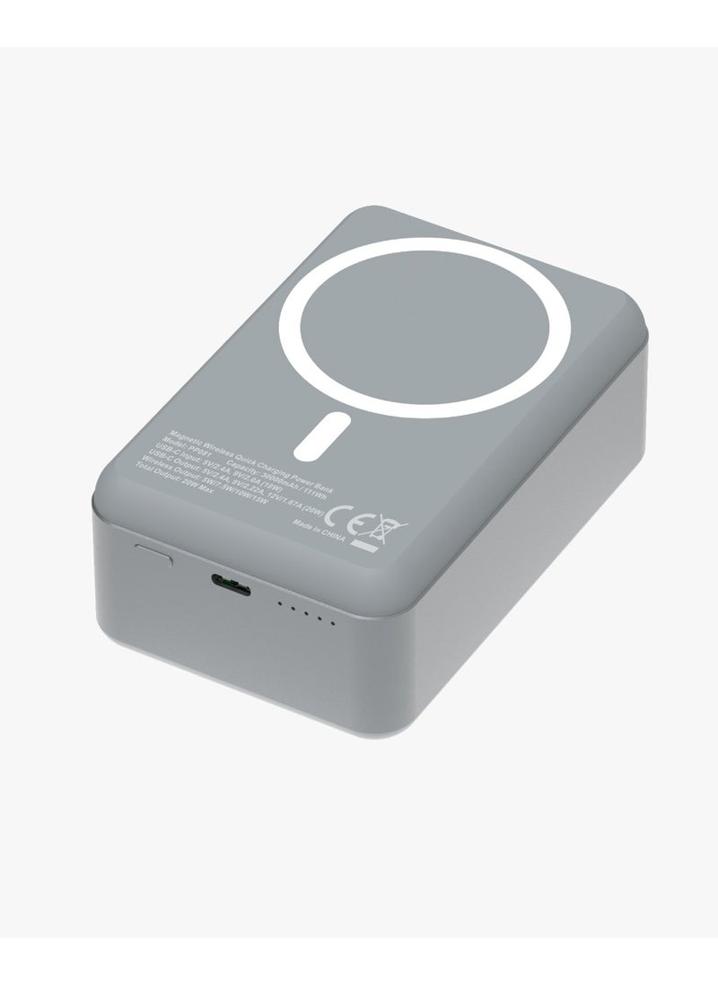 Powerology - 30000mAh MagSafe Aluminum Power Bank 20W and 15W Wireless Charging / Portable Battery / Simultaneous Charging / High Battery Capacity / Fast Charger Powerbank 30000 mAh- Dark Grey - Image 1