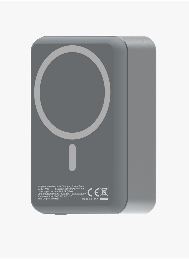 Powerology - 30000mAh MagSafe Aluminum Power Bank 20W and 15W Wireless Charging / Portable Battery / Simultaneous Charging / High Battery Capacity / Fast Charger Powerbank 30000 mAh- Dark Grey - Image 1