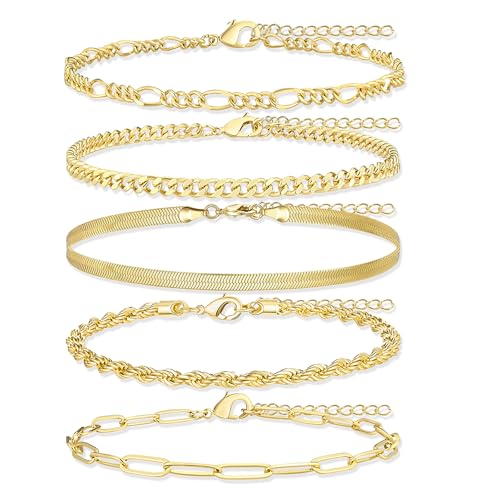 Poxtex Gold Plated Bracelets for Women Trendy, Bracelets Set for Women Non Tarnish, Dainty Waterproof Stackable Mothhers Day Jewelry Gifts for Mom Women's Fashion - Image 5