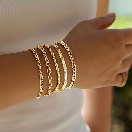 Poxtex Gold Plated Bracelets for Women Trendy, Bracelets Set for Women Non Tarnish, Dainty Waterproof Stackable Mothhers Day Jewelry Gifts for Mom Women's Fashion - Image 2