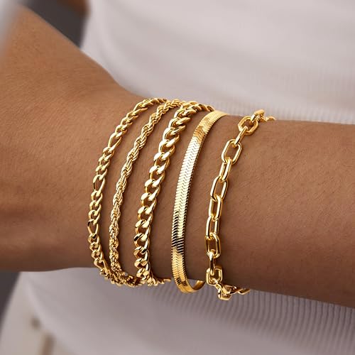 Poxtex Gold Plated Bracelets for Women Trendy, Bracelets Set for Women Non Tarnish, Dainty Waterproof Stackable Mothhers Day Jewelry Gifts for Mom Women's Fashion - Image 3