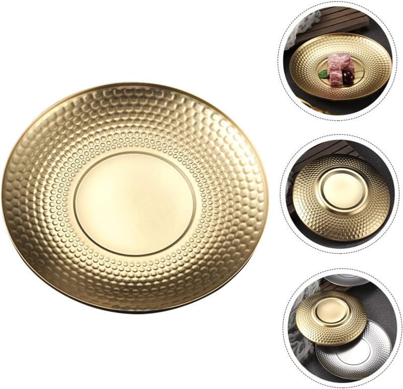 VOSAREA Kitchen Stainless Steel Fruit Serving Tray Creative Hammered Design Reusable Bbq Plate Compact Snack Dessert Dish for Parties Easy to Clean for Home Use - Image 3
