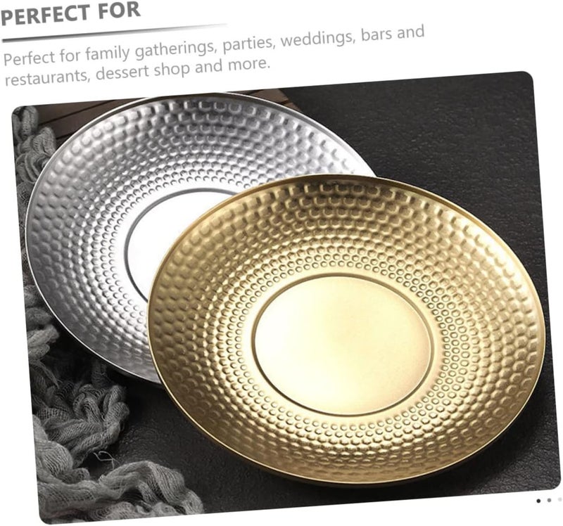 VOSAREA Kitchen Stainless Steel Fruit Serving Tray Creative Hammered Design Reusable Bbq Plate Compact Snack Dessert Dish for Parties Easy to Clean for Home Use - Image 2