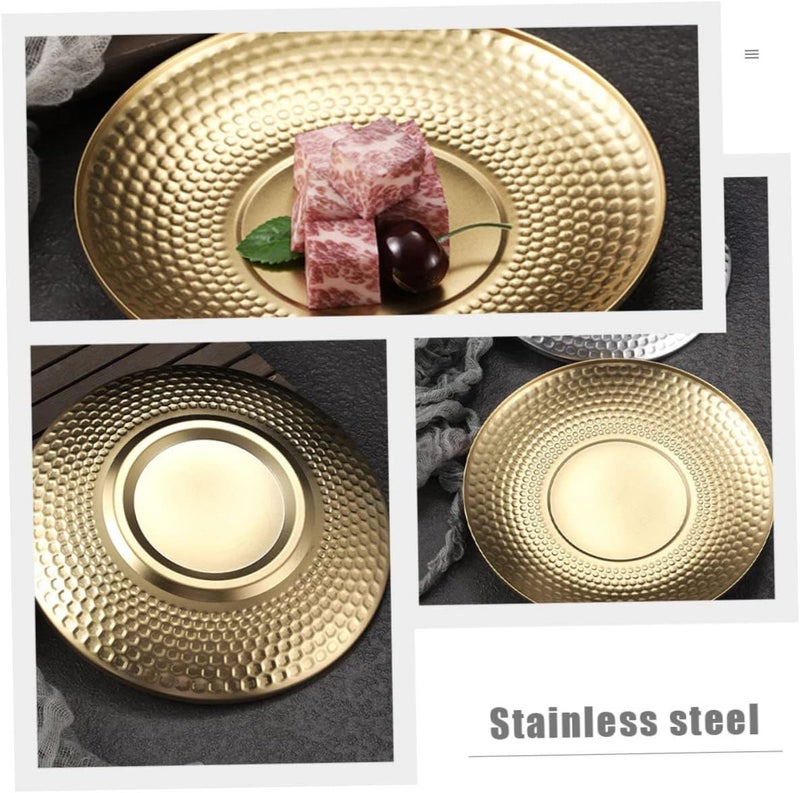VOSAREA Kitchen Stainless Steel Fruit Serving Tray Creative Hammered Design Reusable Bbq Plate Compact Snack Dessert Dish for Parties Easy to Clean for Home Use - Image 4