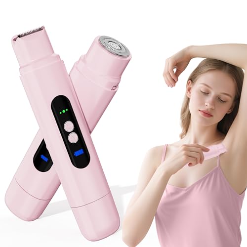 PUNOLAZY Bikini Trimmer for Women, 2-Speed Electric Razor for Pubic Hair Dual Head Shaver Women IPX7 Waterproof Rechargeable Lady Trimmer for Bikini Underarm Body Leg Face Pink - Image 1