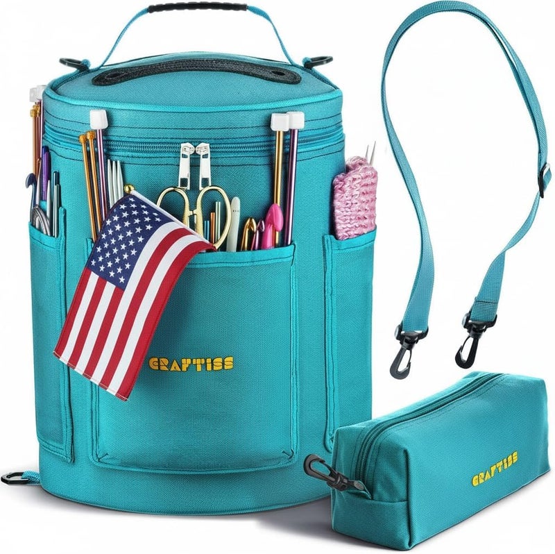CRAFTISS Knitting Bag Yarn Storage - Christmas Gift - Durable Canvas Yarn Holder for Crochet Accessories - Organizer Crochet Bag with Knitting Accessories Case (Turquoise) - Image 1