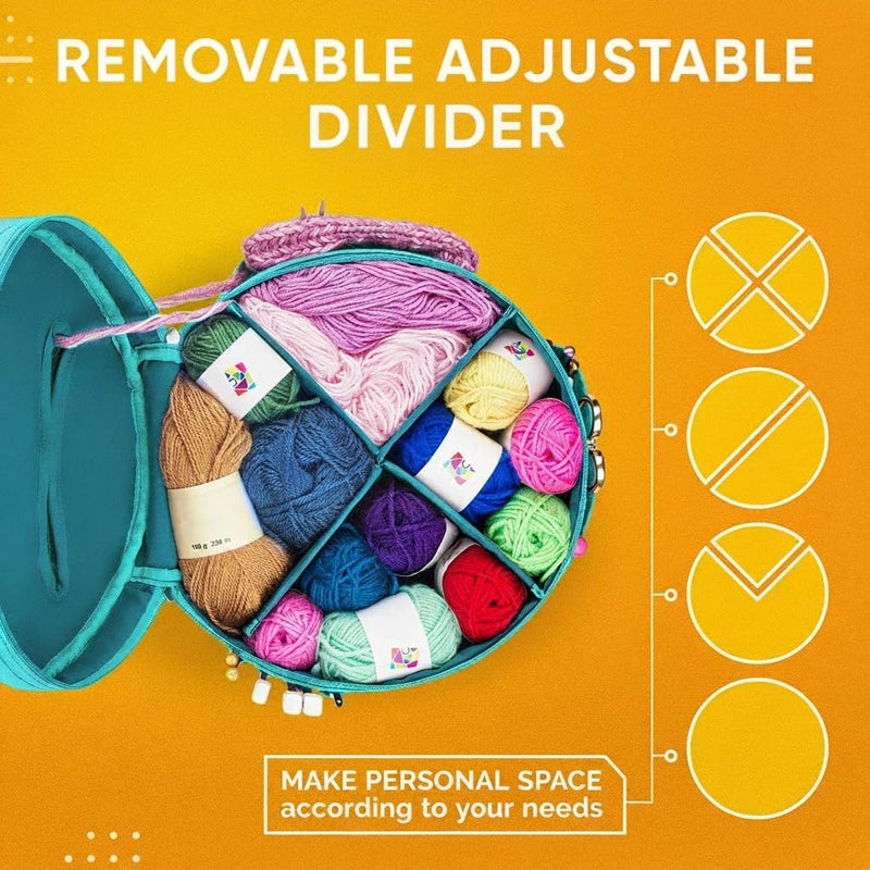 CRAFTISS Knitting Bag Yarn Storage - Christmas Gift - Durable Canvas Yarn Holder for Crochet Accessories - Organizer Crochet Bag with Knitting Accessories Case (Turquoise) - Image 3