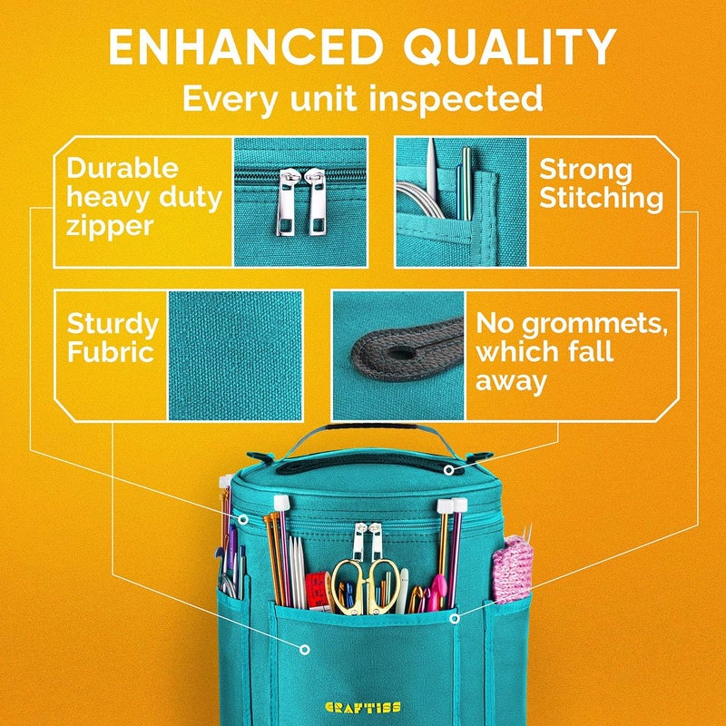 CRAFTISS Knitting Bag Yarn Storage - Christmas Gift - Durable Canvas Yarn Holder for Crochet Accessories - Organizer Crochet Bag with Knitting Accessories Case (Turquoise) - Image 5