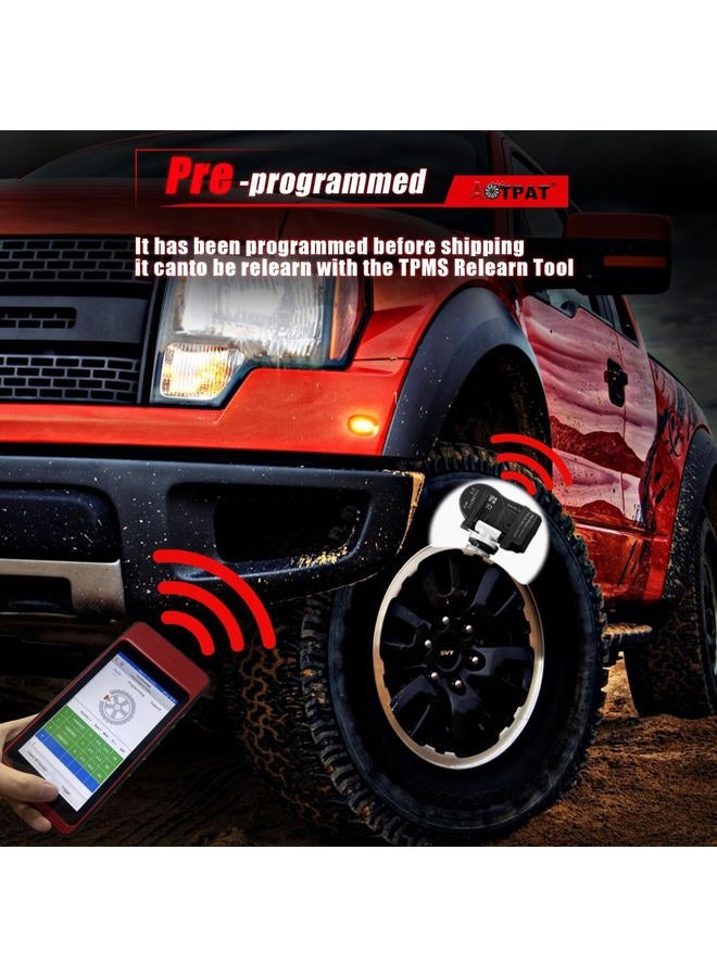 AOTPAT حساسات TPMS مسبقة البرمجة تناسب:- بويك ريجال إنفيجن فيرانوا تناسب:- كاديلاك إسكاليد تناسب:- شيفروليه سيلفرادو أفالانش إكسبريس تناسب:- هامر 315 ميجاهرتز OE#13598771 13598772 13586335 (4 قطع) - Image 4