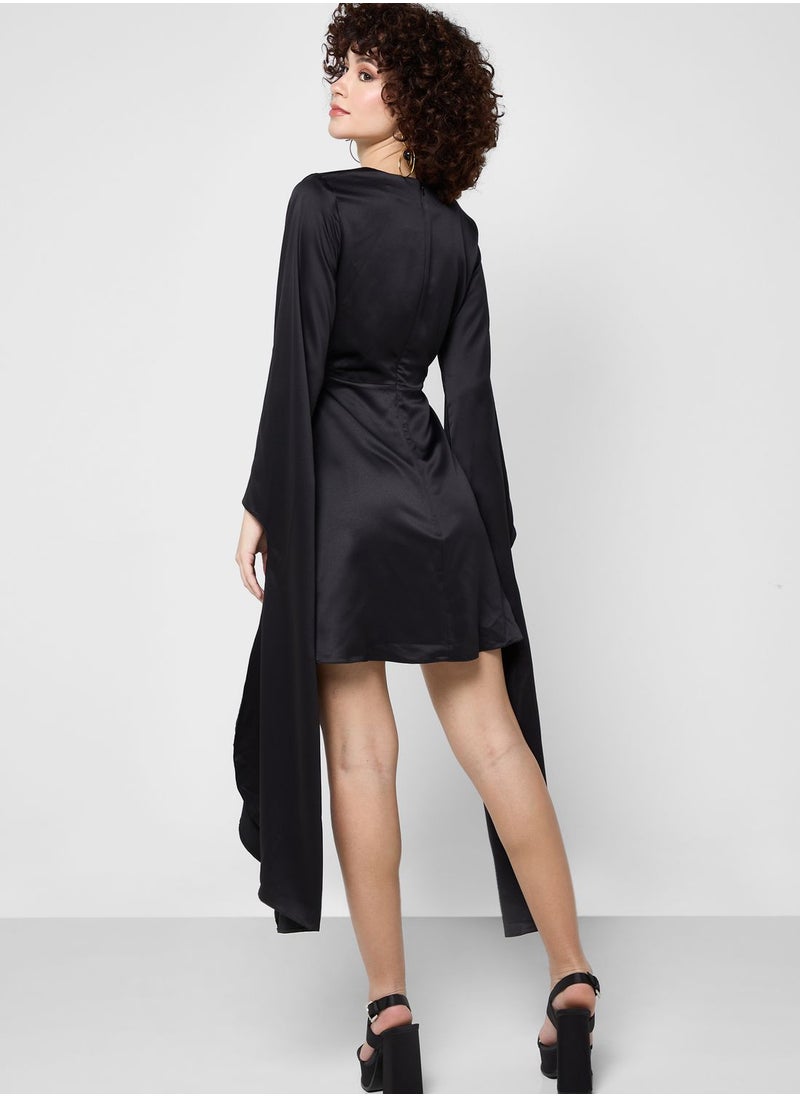 Never fully Dressed - Cape Sleeve Plunge Neck Dress - Image 1