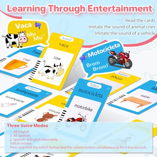 AHJ Spanish English Talking Flash Cards for Toddler Learning Montessori Toys with 224 Sight Words Speech Therapy Toys Childrens Sensory Preschool Learning Educational Birthday - Image 5