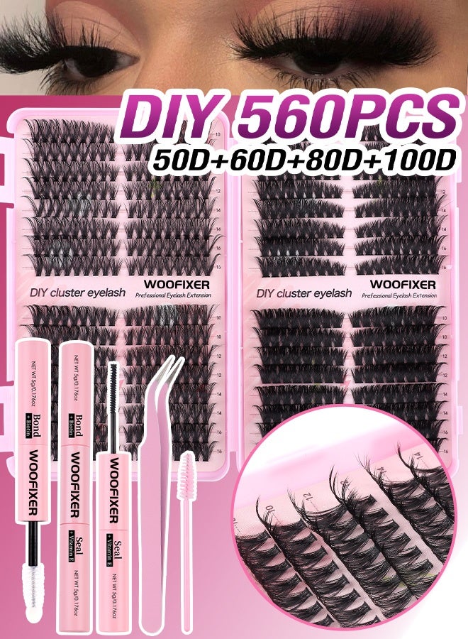 Woofixer 560 Pcs Lash Clusters, Lash Adhesive Glue & Lash Tweezer Set Eyelash Extensions Wispy False Eyelashes Lash Clusters DIY Eyelash Extensions Individual False Eyelashes for Women - Image 4