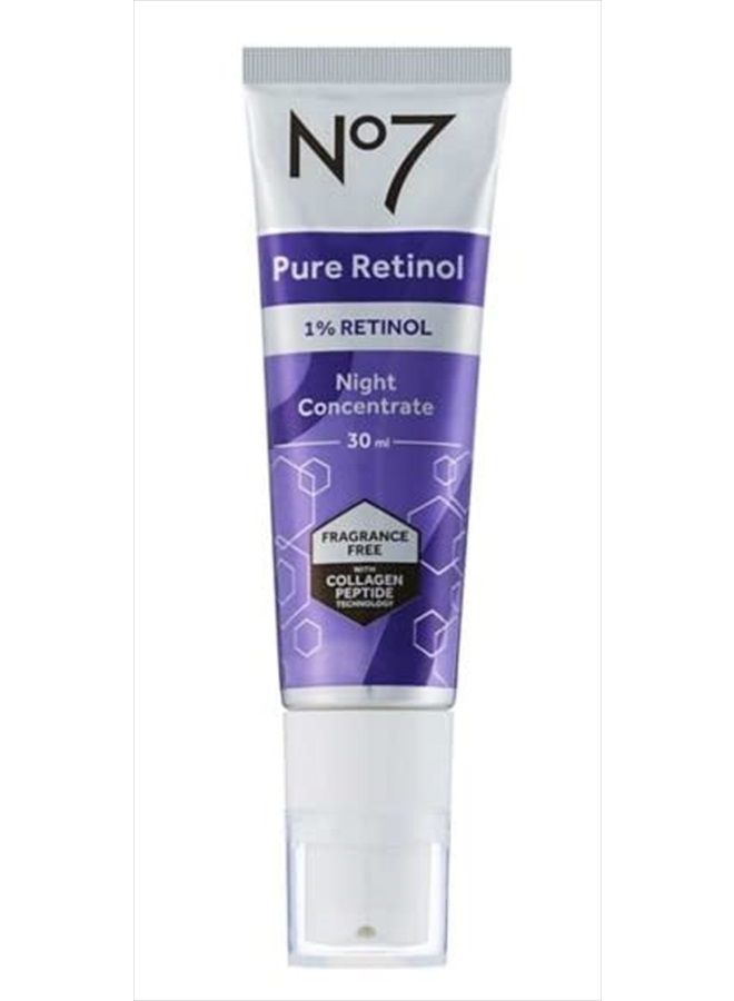 No7 Pure Retinol 1% Night Concentrate - Anti Wrinkle Serum with Collagen & Niacinamide, 30ml - Image 1