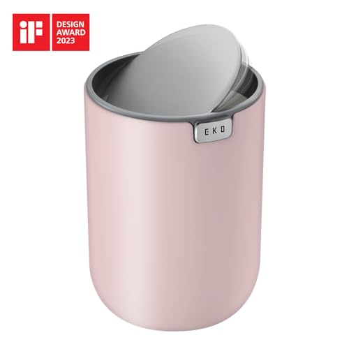 EKO Mini Desk Trash Can with Swing-Top Lid 0.4 Gallon Small Table Round Wastebasket for Office, Home, Car (Pink) - Image 4