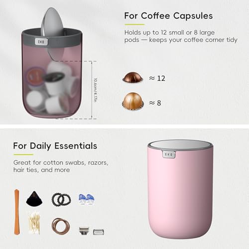 EKO Mini Desk Trash Can with Swing-Top Lid 0.4 Gallon Small Table Round Wastebasket for Office, Home, Car (Pink) - Image 2
